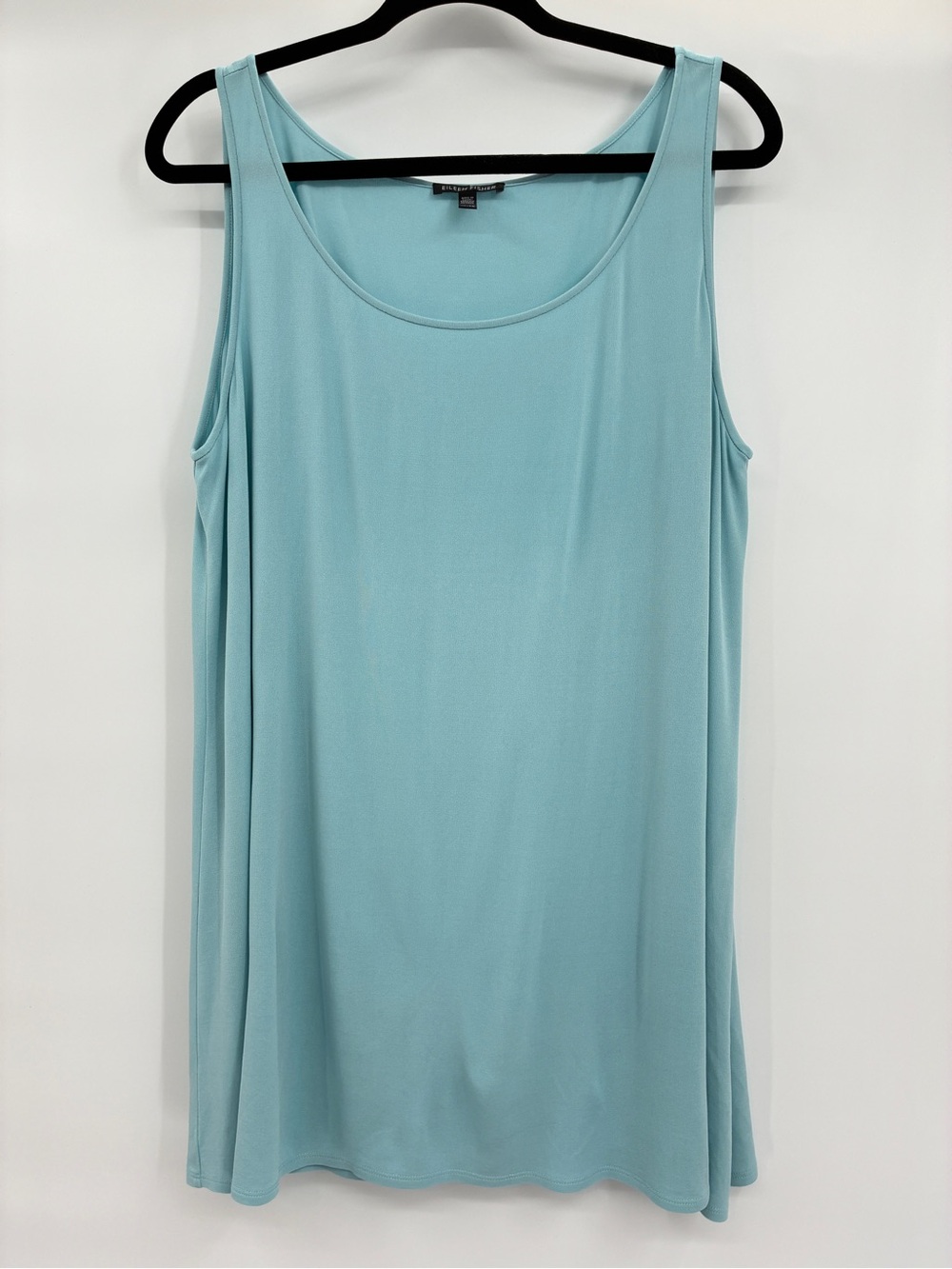 Eileen Fisher Womens Long Blue Silk Tank Sleeveless Top Shell Shirt XL